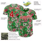Custom Authentic Baseball Jersey with 3D Northeast China Big Flower Design, Personalized Name & Number - Grass Green Red-White Colors