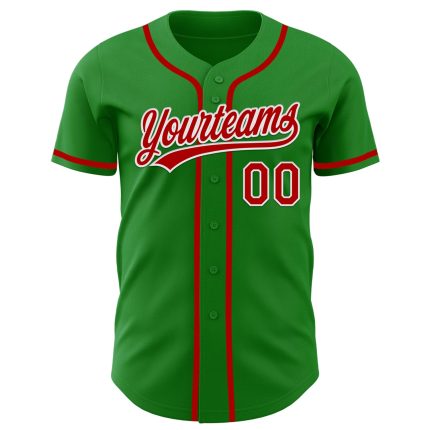 Custom Name and Number Baseball Jersey - Personalized Authentic Grass Green Red-White Team Jersey Personalized Grass Green