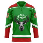 Custom Personalized Christmas Reindeer Lace Neck Jersey in Grass Green Red-White - 3D Hockey Team with Name and Number Personalized