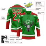 Custom Personalized Christmas Reindeer Lace Neck Jersey in Grass Green Red-White - 3D Hockey Team with Name and Number Personalized