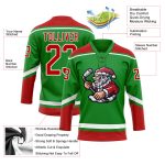 Personalized Christmas Santa Claus 3D Hockey Jersey in Grass Green Red-White Lace Neck Design Personalized Grass Green Red-White