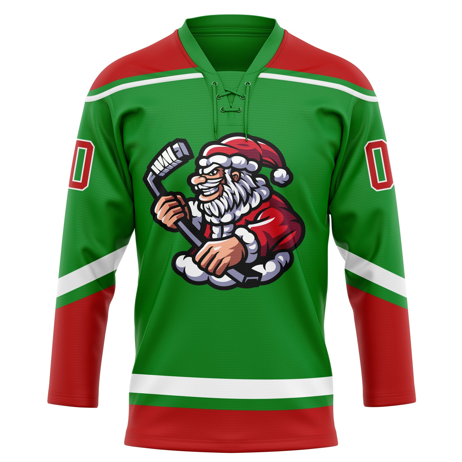 Personalized Grass Green Red-White Christmas Santa Claus 3D Hockey Lace Neck Jersey Personalized Christmas Santa Claus 3D Hockey Jersey in Grass Green Red-White Lace Neck Design Personalized Grass Green Red-White - Image 2