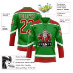 Personalized Christmas Santa Claus Hockey Jersey Custom Name Number 3D Grass Green Red White Team Lace Neck Personalized