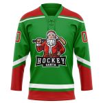 Personalized Christmas Santa Claus Hockey Jersey Custom Name Number 3D Grass Green Red White Team Lace Neck Personalized