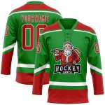 Personalized Christmas Santa Claus Hockey Jersey Custom Name Number 3D Grass Green Red White Team Lace Neck Personalized