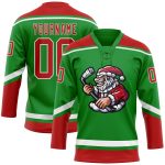 Personalized Christmas Santa Claus 3D Hockey Jersey in Grass Green Red-White Lace Neck Design Personalized Grass Green Red-White