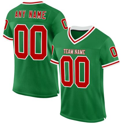 Custom Name and Number Authentic Throwback Football Jersey - Personalized Green Red-White Mesh Team Jersey Personalized Grass