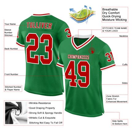 Custom Name and Number Authentic Throwback Football Jersey - Personalized Green Red-White Mesh Team Jersey Personalized Grass