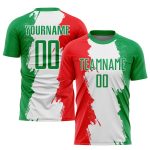 Custom Mexico Soccer Jersey with Personalized Name and Number, Grass Green Red-White Sublimation Team Uniform Personalized