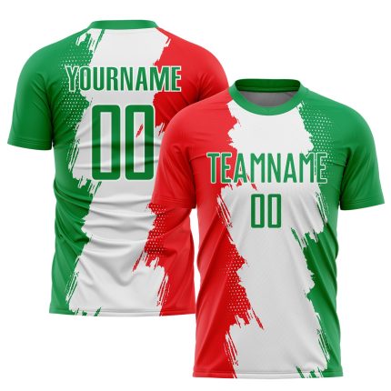 Custom Mexico Soccer Jersey with Personalized Name and Number, Grass Green Red-White Sublimation Team Uniform Personalized