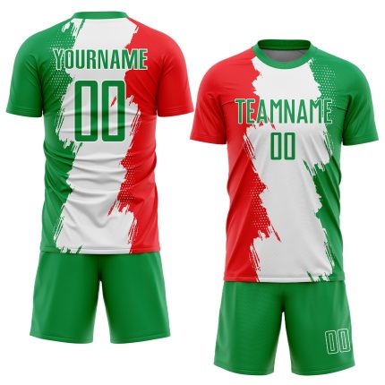 Custom Mexico Soccer Jersey with Personalized Name and Number, Grass Green Red-White Sublimation Team Uniform Personalized