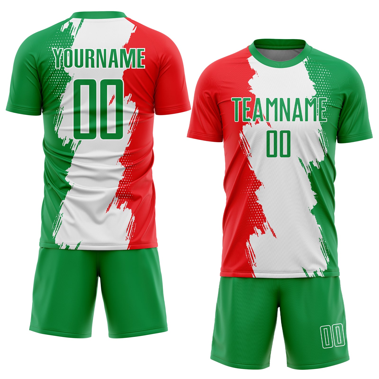 Personalized Grass Green Red-White Sublimation Mexico Soccer Uniform Jersey Team Custom Name and Number Custom Mexico Soccer Jersey with Personalized Name and Number, Grass Green Red-White Sublimation Team Uniform Personalized - Image 2