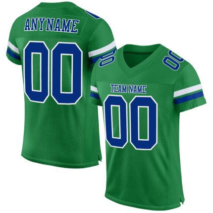 Custom Name and Number Personalized Football Jersey - Grass Green Royal-White Mesh Authentic Team Apparel Personalized Grass