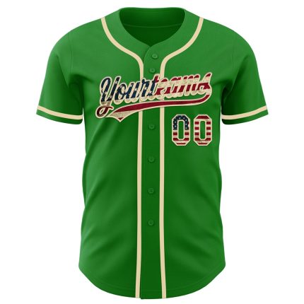 Personalized Vintage USA Flag Baseball Jersey - Custom Name & Number in Grass Green and Cream Personalized Grass Green Vintage