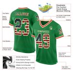 Custom Vintage USA Flag Football Jersey Personalized with Name and Number, Grass Green Cream-Red Mesh Design Personalized