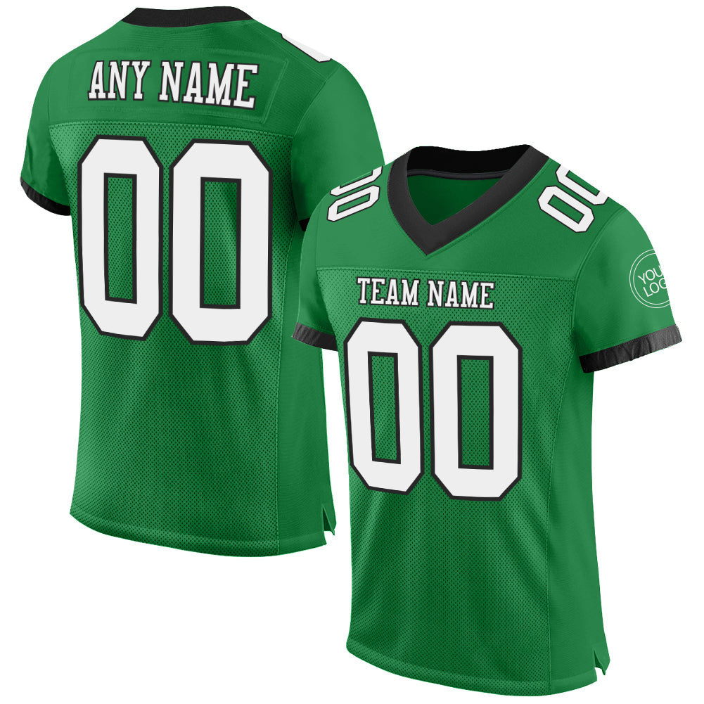 Personalized Football Jersey - Authentic Mesh in Grass Green and White-Black Personalized Grass Green White-Black Mesh Authentic