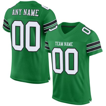 Custom Team Football Jersey with Personalized Name & Number - Green Black White Mesh Authentic Design Personalized Grass