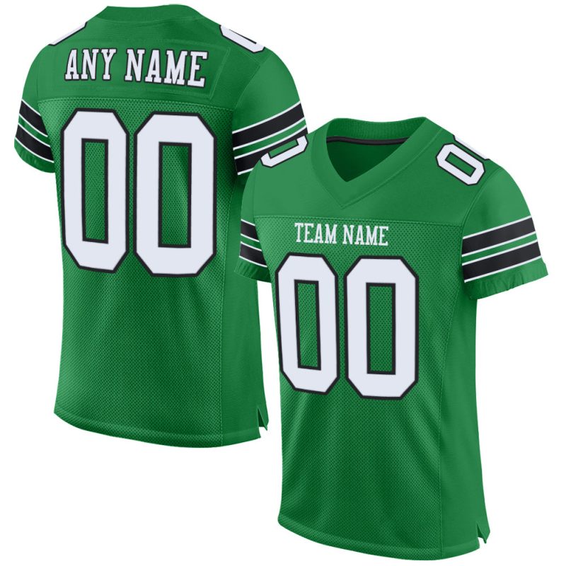 Custom Team Football Jersey with Personalized Name & Number - Green Black White Mesh Authentic Design Personalized Grass