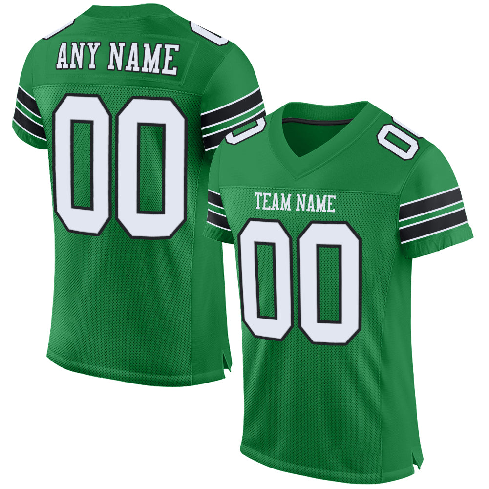 Custom Team Football Jersey with Personalized Name & Number - Green Black White Mesh Authentic Design Personalized Grass