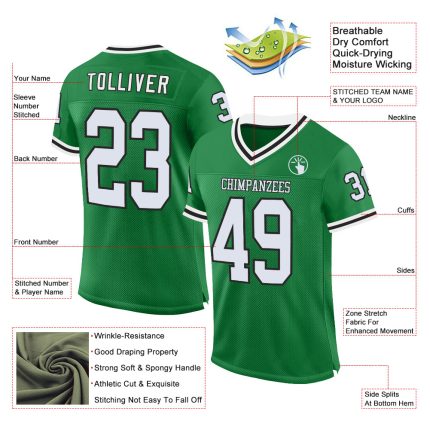 Personalized Grass Green Black White Authentic Throwback Jersey for Football Personalized Grass Green White-Black Mesh Authentic
