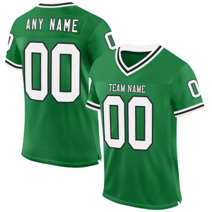 Personalized Grass Green Black White Authentic Throwback Jersey for Football Personalized Grass Green White-Black Mesh Authentic