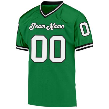 Custom Authentic Throwback Football Jersey - Personalized Team Name & Number in Grass Green, White, Black Mesh Personalized