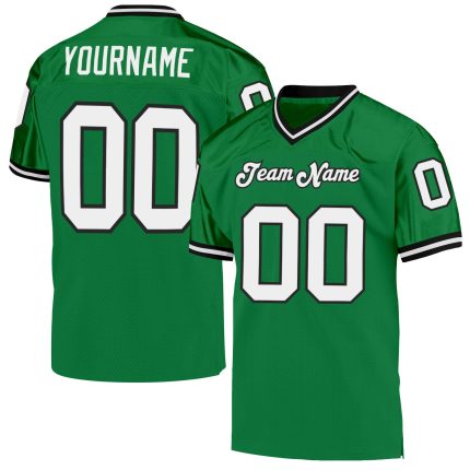 Custom Authentic Throwback Football Jersey - Personalized Team Name & Number in Grass Green, White, Black Mesh Personalized