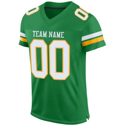 Personalized Grass Green White Gold Authentic Football Jersey - Custom Mesh Sportswear Personalized Grass Green White-Gold