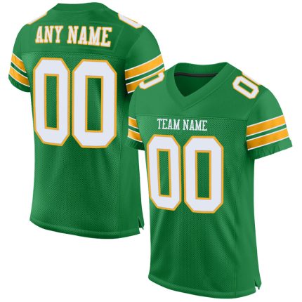 Custom Name Number White Gold Mesh Football Jersey - Personalized Grass Green Authentic Team Jersey Personalized Grass Green