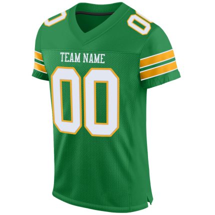 Custom Name Number White Gold Mesh Football Jersey - Personalized Grass Green Authentic Team Jersey Personalized Grass Green