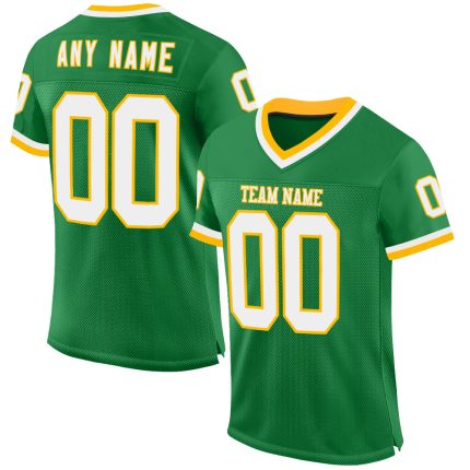 Custom Name Number Authentic Throwback Football Jersey - Personalized Grass Green White Gold Mesh Team Jersey Personalized