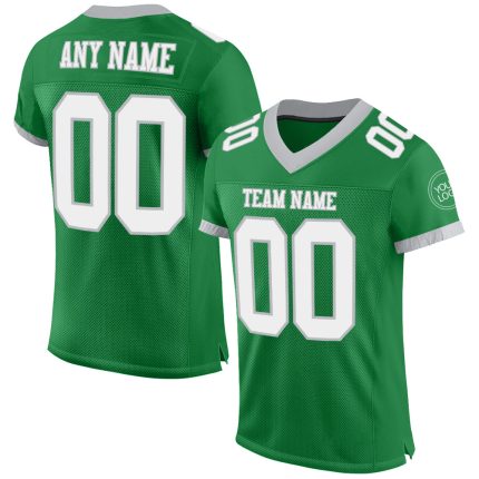 Personalized Green White-Gray Mesh Authentic Football Jersey Personalized Grass Green White-Gray Mesh Authentic Football