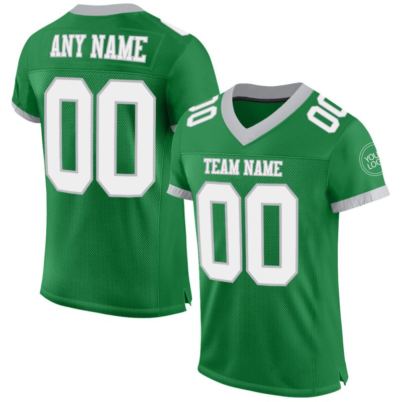 Personalized Green White-Gray Mesh Authentic Football Jersey Personalized Grass Green White-Gray Mesh Authentic Football