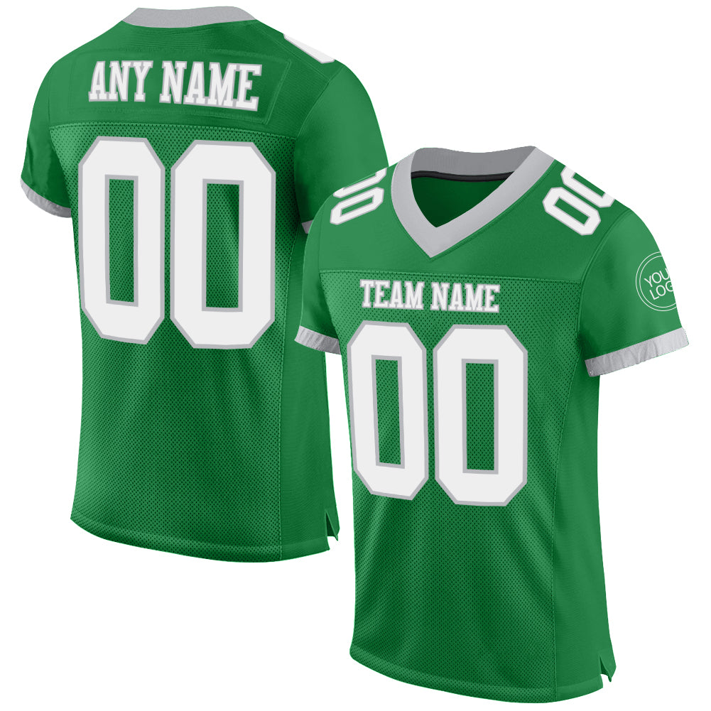 Personalized Green White-Gray Mesh Authentic Football Jersey Personalized Grass Green White-Gray Mesh Authentic Football