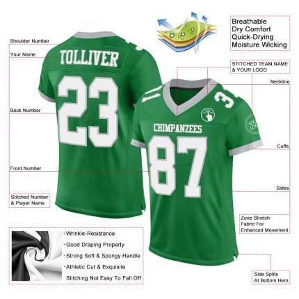 Personalized Green White-Gray Mesh Authentic Football Jersey Personalized Grass Green White-Gray Mesh Authentic Football