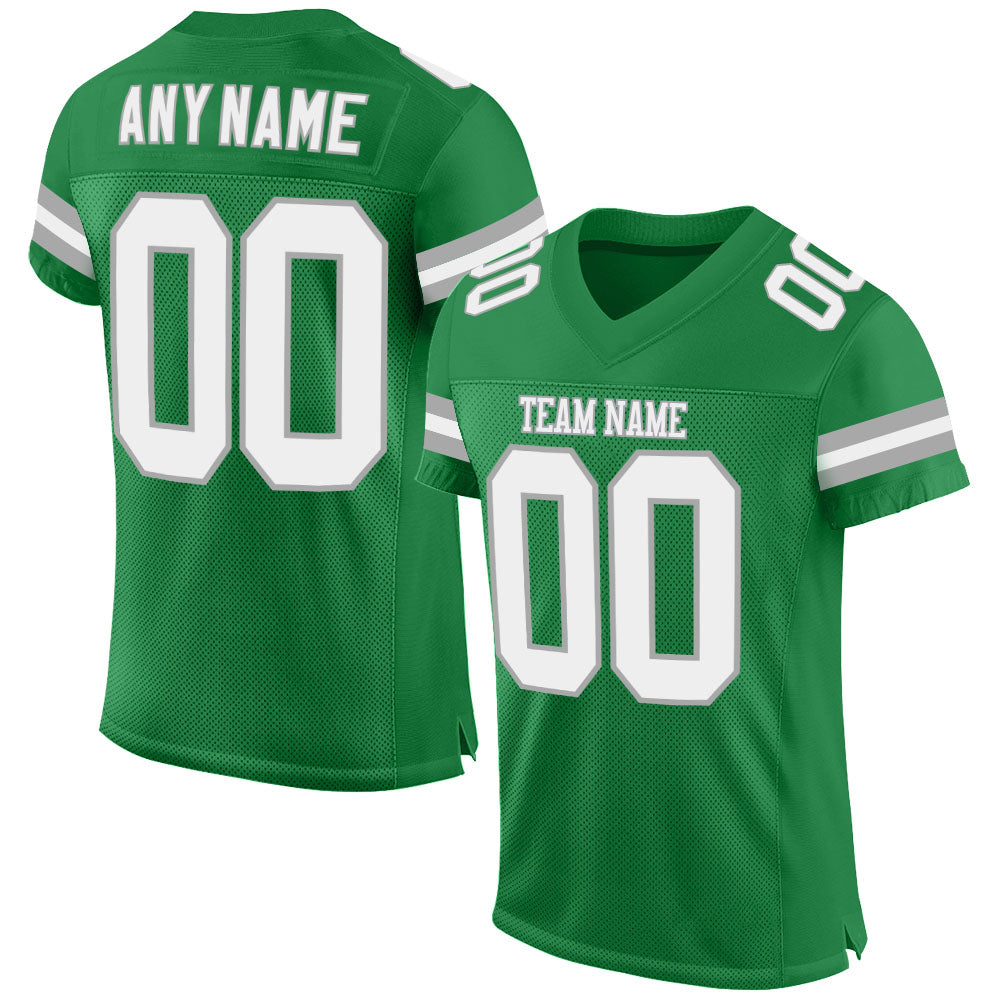 Custom Name and Number Authentic Football Jersey in Grass Green White-Gray Mesh - Personalized Team Apparel Personalized