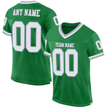 Customizable Grass Green White-Gray Mesh Throwback Football Jersey with Personalized Name and Number Personalized Grass Green