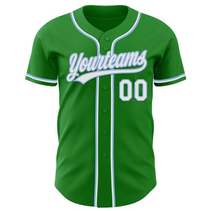 Custom Name and Number Authentic Baseball Jersey in Grass Green and Light Blue for Team - Personalized Sports Apparel Personalized