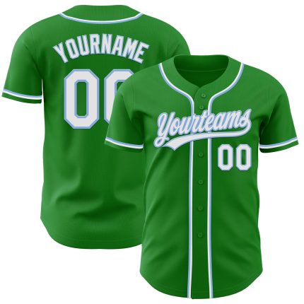 Custom Name and Number Authentic Baseball Jersey in Grass Green and Light Blue for Team - Personalized Sports Apparel Personalized