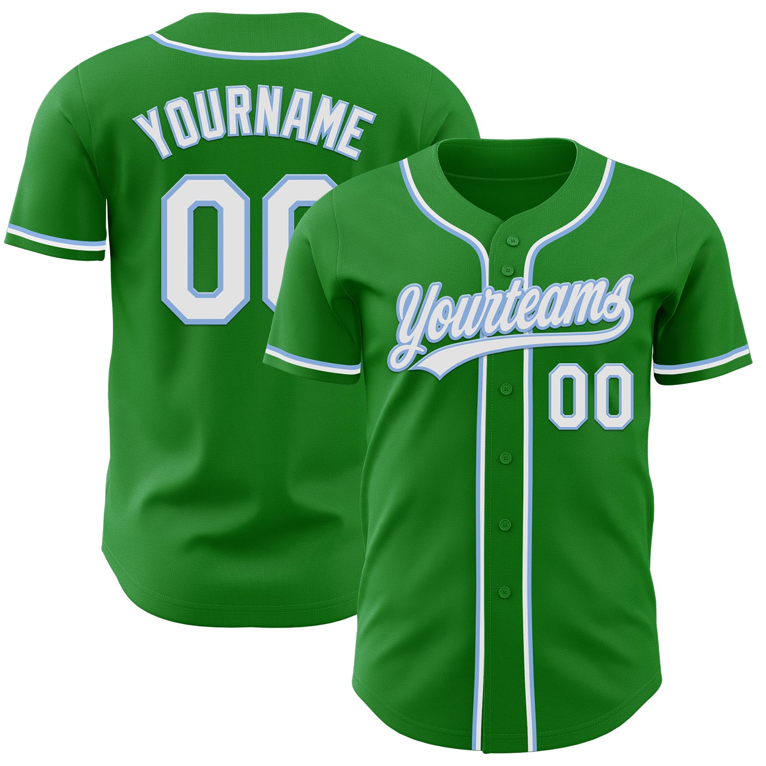 Custom Name and Number Authentic Baseball Jersey in Grass Green and Light Blue for Team - Personalized Sports Apparel Personalized
