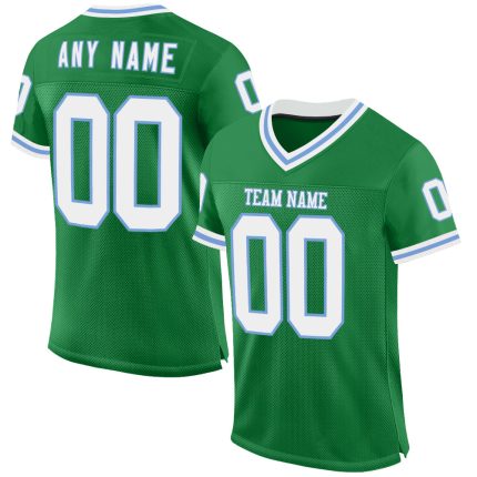 Custom Personalized Throwback Football Jersey - Grass Green White-Light Blue Mesh, Team Name & Number Personalized Grass
