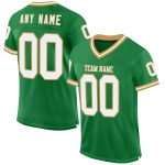 Customizable Grass Green White-Old Gold Football Jersey with Personalized Name and Number - Authentic Throwback Style Personalized