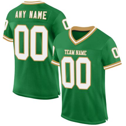 Customizable Grass Green White-Old Gold Football Jersey with Personalized Name and Number - Authentic Throwback Style Personalized