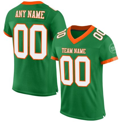 Personalized Green White-Orange Mesh Football Jersey - Authentic Style Personalized Grass Green White-Orange Mesh Authentic
