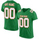 Custom Personalized Mesh Football Jersey with Team Name and Number - Grass Green White-Orange Personalized Grass Green White-Orange