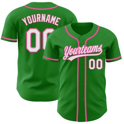 Personalized Custom Name and Number Baseball Jersey - Grass Green White-Pink Team Jersey Personalized Grass Green White-Pink