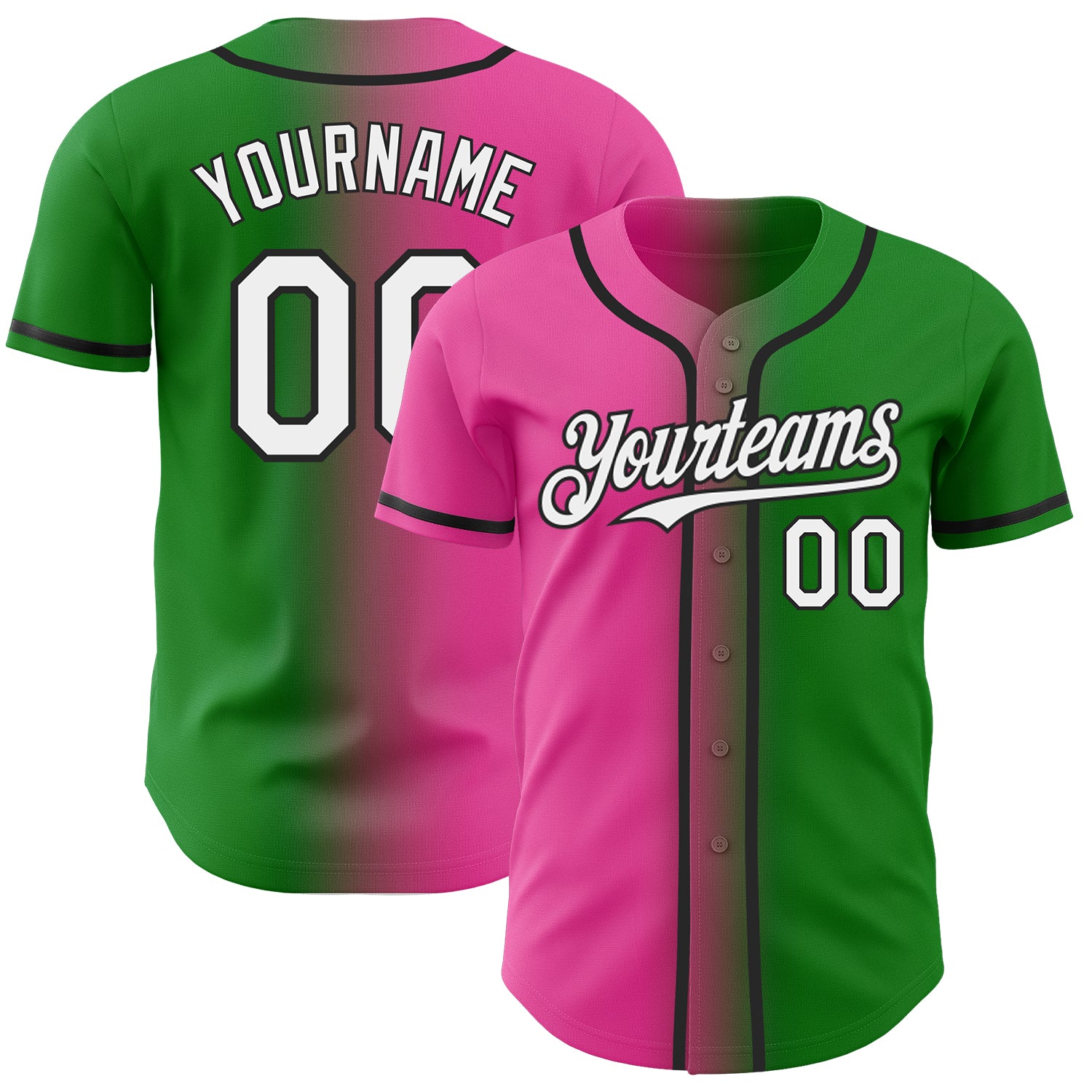 Custom Name Number Baseball Jersey - Authentic Gradient Grass Green White Pink Black Fashion Team Apparel Personalized Grass