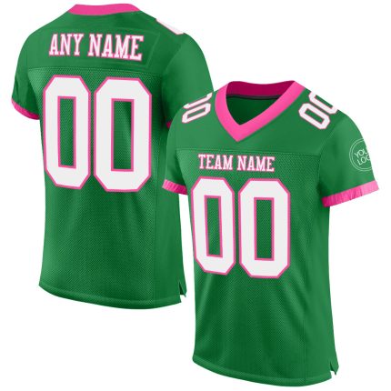 Personalized Grass Green White Pink Authentic Football Jersey for Men and Women Personalized Grass Green White-Pink Mesh