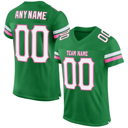 Custom Football Jersey with Personalized Name and Number - Grass Green White-Pink Mesh Personalized Grass Green White-Pink