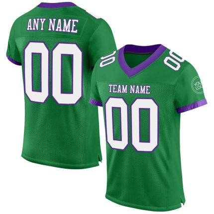 Custom Personalized Football Jersey - Grass Green White Purple Mesh, Team Name & Number Personalized Grass Green White-Purple